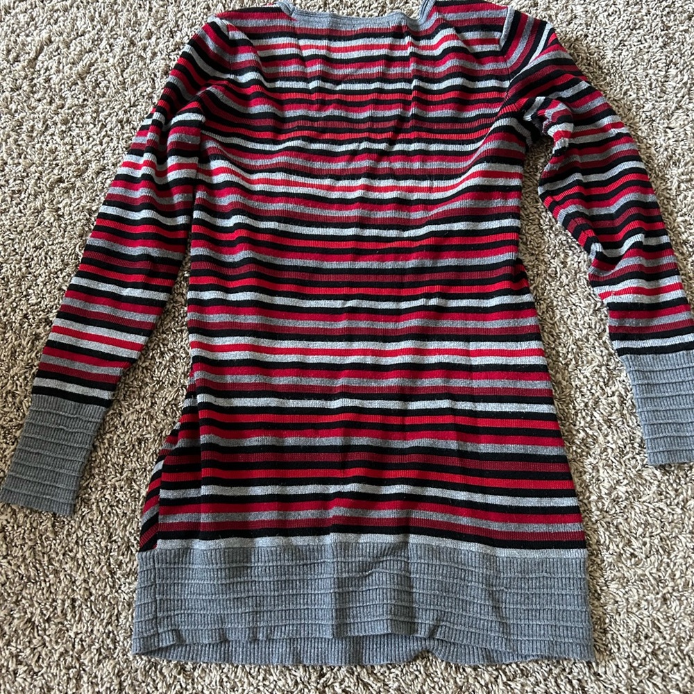 Cache Red and Gray Striped Sweater